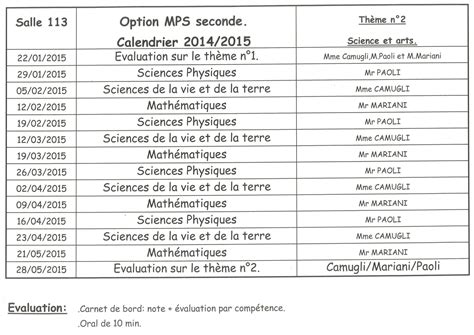 Option Mps Seconde Calendrier 2014 2015