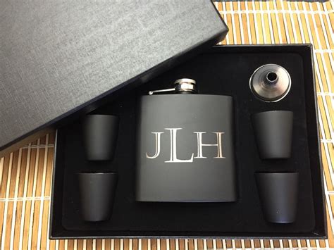 Laser Engraved Matte Black Stainless Steel Flask Set 10 Etsy