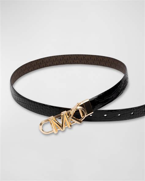 Michael Kors Reversible Monogram And Croc Embossed Leather Belt Neiman Marcus