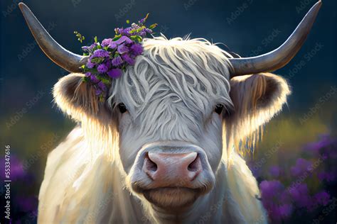 Highland Cow With Flowers In Its Hair Generative Art Stock Illustration Adobe Stock