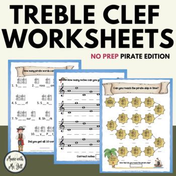 Free Treble Clef Worksheets & Activity Pages Pirate Edition | TPT