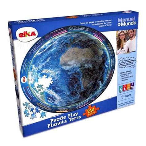 Quebra Cabeça Puzzle Play Planeta Terra 214 peças Manual do Mundo Elka