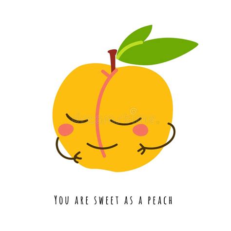 Cute Kawaii Peach Cartoon Ripe Fruit Vector Stock Vector