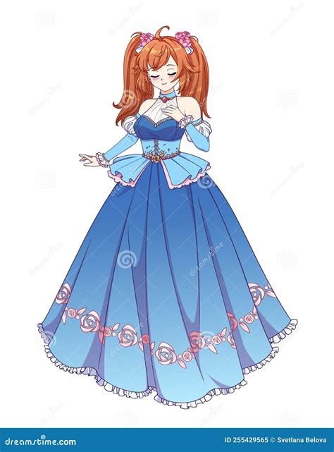 Vector Illustration Of Anime Princess With Red Hair Standing Stock