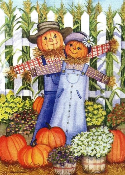 Rain Or Shine Porch Art Flags 28x40 Happy Scarecrow Couple Fall