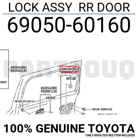 6905060160 Genuine Toyota LOCK ASSY RR DOOR 69050 60160 EBay