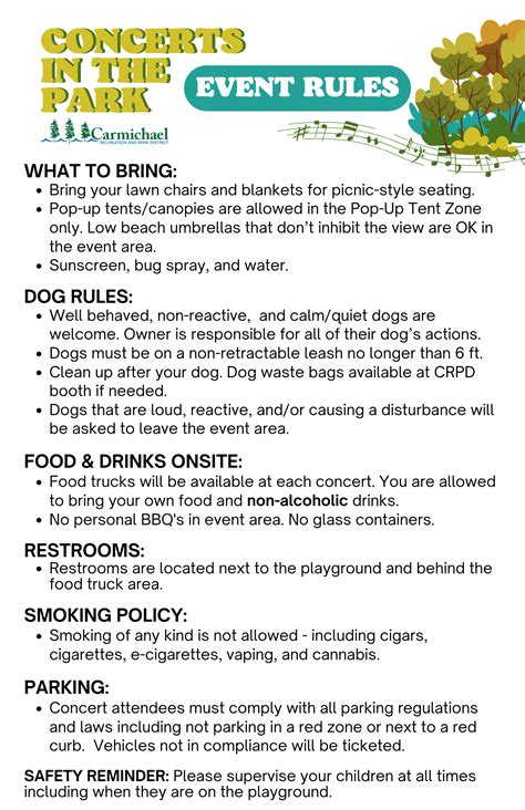 Concerts in the Park - Event Rules - Carmichael Recreation and Park