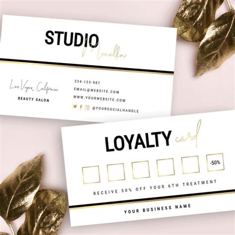 Editable Loyalty Cards Template Gl Beauty Salon Stamp Card Faux Gold