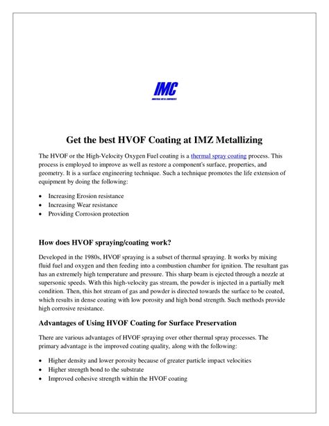 Ppt Get The Best Hvof Coating At Imz Metallizing Powerpoint