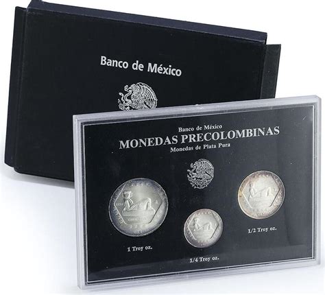 Pesos Mexico Set Of Coins Precolombina Chaac Mool Statue Sculpture