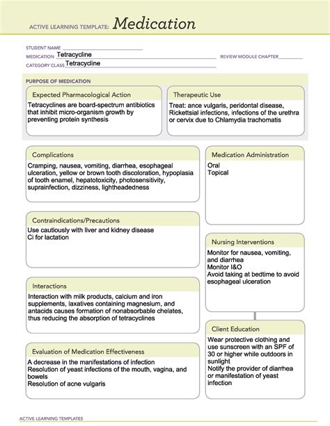 Tetracycline Drug Breakdown From The Textbook Nurse 154 Studocu