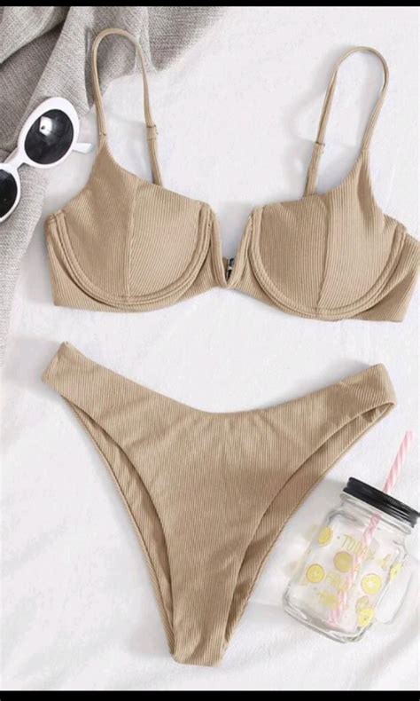 Swim Basics Ribbed V Wire Padded Bikini Swimsuit Women S Fashion Swimwear Bikinis Swimsuits