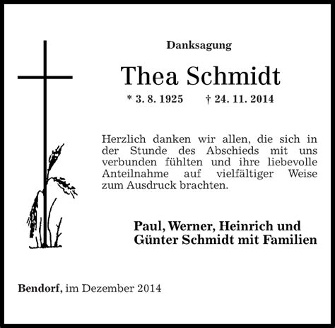 Traueranzeigen Von Thea Schmidt Rz Trauer De