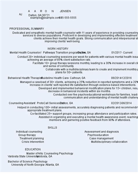 Mental Health Counselor Resume Examples 2025 Templates And Writing Tips