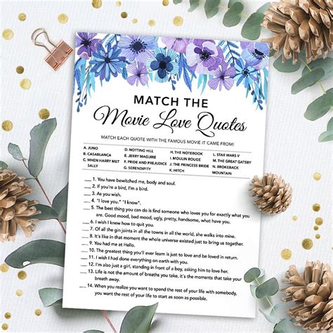 Match The Movie Love Quote Bridal Shower Games Printables Etsy Canada