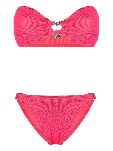 Hunza G Nicole Crinkle Bandeau Bikini Pink Editorialist