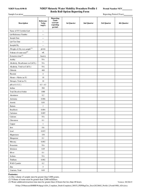 Fillable Online Ndep Nv Ndep Form B Profile Bottle Roll Option