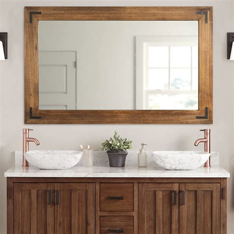 YOSHOOT Rustic Wooden Framed Wall Mirror Natural Wood Bathroom Vanity