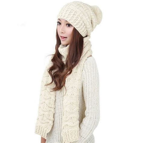 Lady Womens Lady Girl Scarf And Hat 2pcs Set Knitted Winter Warm Skull