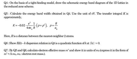 Solved Q On The Basis Of A Tight Binding Model Draw The Schematic