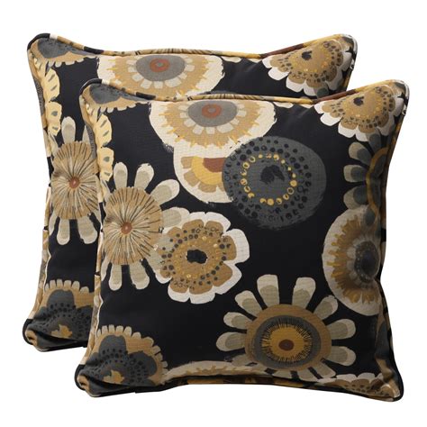 Shop Decorative Black Yellow Floral Square Outdoor Toss Pillows Set