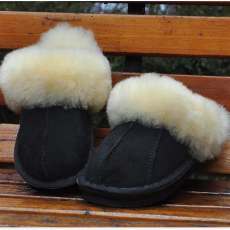 100 Wool Sheepskin Luxury Winter Plush Leather Furry Flip Flops House