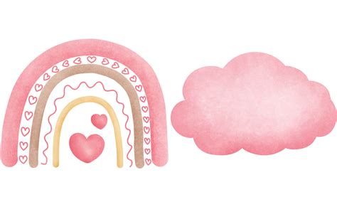 Watercolor Pink Boho Rainbow And Cloud Illustrationnersery Decoration