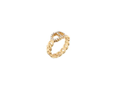 Sasom เครื่องประดับ Dior Clair D Lune Ring In Chain Gold Finish Metal And White Crystals เช็ค