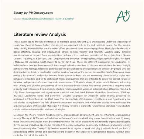 Literature Review Analysis Phdessay