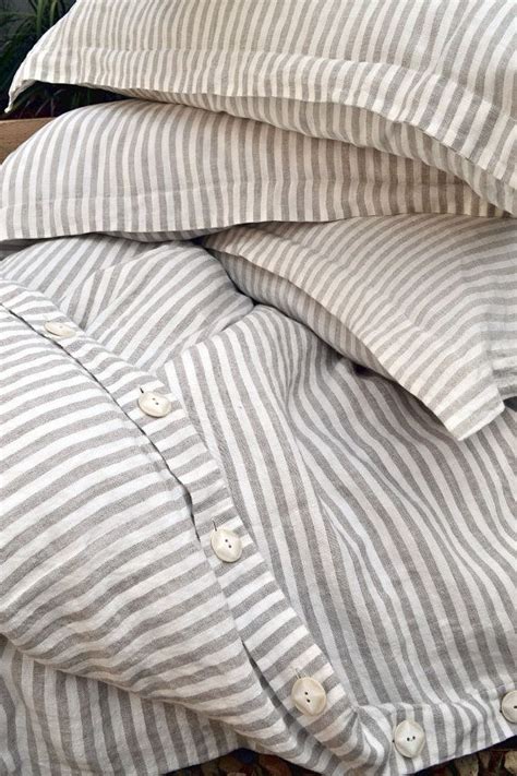 Pinstriped Linen Duvet Cover Gray And White Stripes Stonewashed Linen