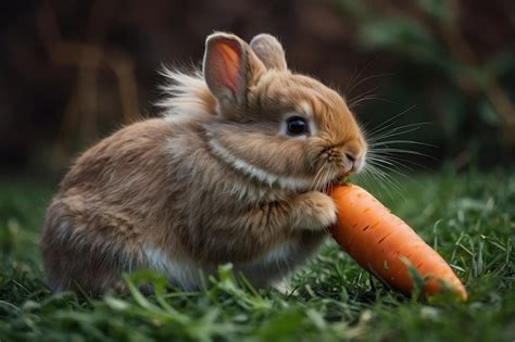 Premium Photo A Fluffy Bunny Nibbling On A Carrot