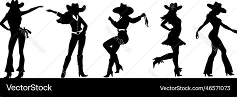 Silhouette Of Beautiful Cowgirl Girl Dancing Vector Image