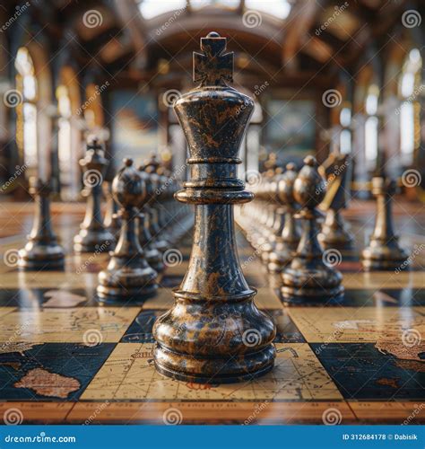 Chess Pieces Positioned on World Map, Global Tactics and Geopolitics