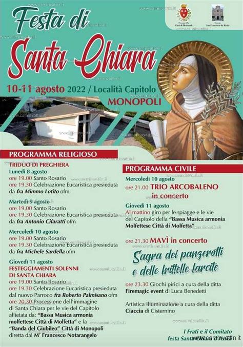 A Monopoli Festa Di Santa Chiara E Sagra Del Panzerotto E Delle