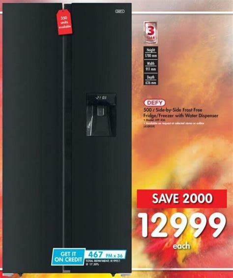 Defy Side By Side Frost Free Fridge Freezer With Water Dispenser L