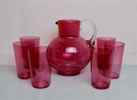 Victorian Cranberry Glass Water Jug And Tumblers