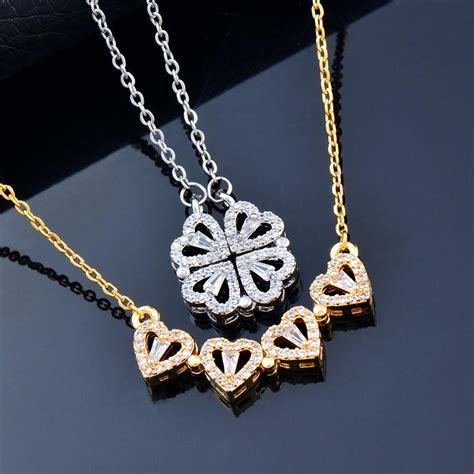 Buy Unusual Together Crystal Heart Flower Pendant Necklaces For Women