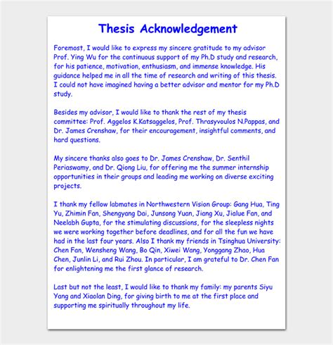 Acknowledgement In Thesis Examples