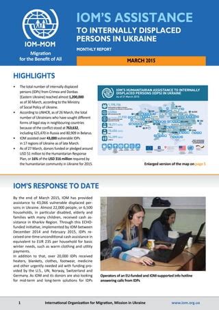 Monthly Report On IOM S Assistance To IDPs In Ukraine March 2015 PDF