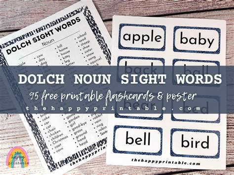 Dolch Noun Sight Word Flashcards The Happy Printable