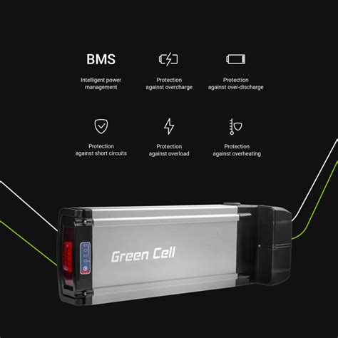 E Bike Battery 36V 12Ah Li Ion Rear Rack With Charger Green Cell