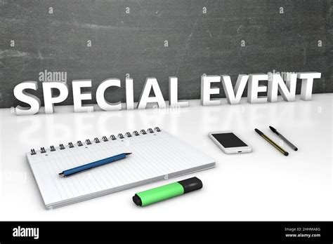special event text concept  chalkboard notebook pens  mobile