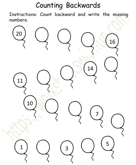 Backward Counting 20 To 11 Worksheet