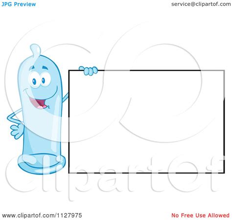 Cartoon Of A Blue Latex Condom Mascot Holding A Sign 1 Royalty Free