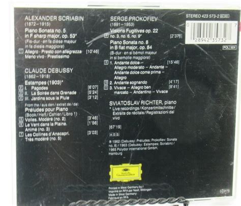 Sviatoslav Richter Plays Scriabin Debussy Prokofiev Music Cd Polydor