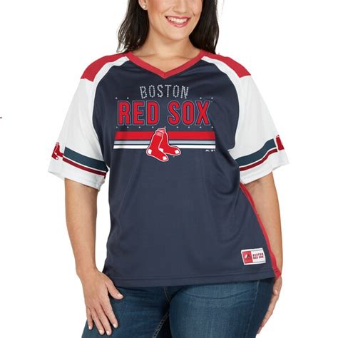 Majestic Boston Red Sox Womens Navyred Plus Size Her Glow Jersey T Shirt