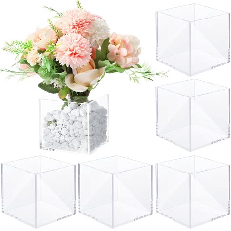 Meanplan Square Flower Vase Flower Acrylic Vase Clear Cube