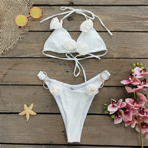 2024 New Sexy 3d Flower Bikini Set Brazilian Biquini Low Waist Swimwear