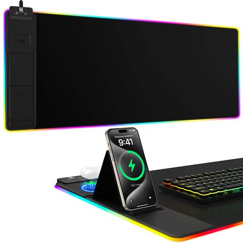 Mouse Pad with Phone Holder, Wireless Charging Desk Mat, RGB Gaming