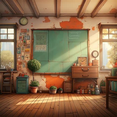 Premium Photo | Empty Classroom with Cartoon Wall Storybook Illustration